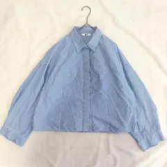美品 ユニクロC ストライプ ドロップショルダー ショート丈 シャツ ブルー Lのサムネイル