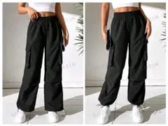 SHEIN 　サイドドローストリングポケット付き カーゴパンツブラック　XS