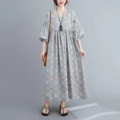 エスニック柄　ワンピー ス　体型カバー　ゆったり　Aライン　韓国　オルチャン