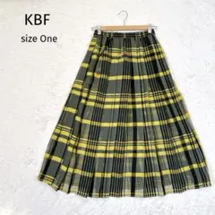 KBF チェック柄 プリーツロングスカート イエロー シアー ウエストゴム Fのサムネイル