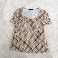 Burberry 半袖Tシャツ ノバチェック ベージュ ロゴ刺繍 Y2K M - メルカリ