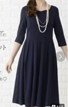 LACE LADIES  濃紺　ネイビー　七分丈 Aラインワンピース