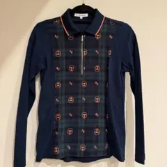 セントクリストファー　チェック柄シャツ ネイビー　ゴルフウェア