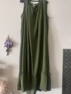 オリーブグリーン ノースリーブ ロングワンピース