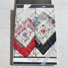 Dior　ディオール　ハンカチ　花柄　2枚まとめ　レッド系　ブラック系
