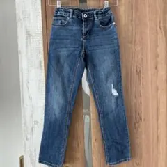 ZARA ガール　140 美品ダメージ加工 ダークブルー スリムフィットパンツ