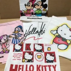 三菱銀行　ハローキティ・ミッキー　タオル等５枚セット