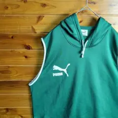 PUMA　プーマ　ノースリーブパーカー　フード付きベスト　緑　XL　スポーツ