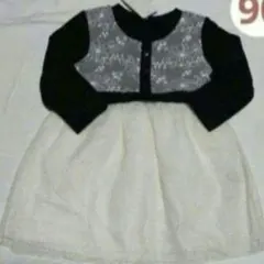 90cm 女の子長袖花チュールワンピース