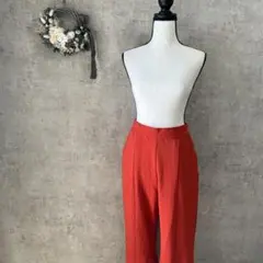 【グローバルワーク】赤 ワイドレッグスラックス　センタープレス　ウエストゴム L