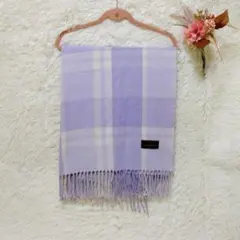 《Vis》（200cm）秋冬パープルホワイトチェック柄大判ストールマフラー