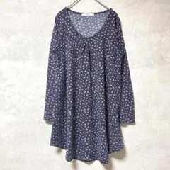 シュカ　長袖チュニック　花柄　総柄　フロントギャザー　紺　ピンク　黄色　白　春夏のサムネイル