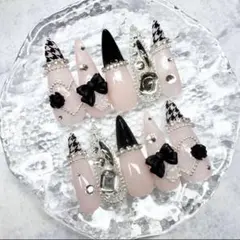 ネイルチップ♡量産型 地雷系 フリル 千鳥柄 ピンク ワンホン フレンチ
