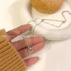 【可愛い】ダブルリングネックレスシルバー