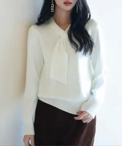 【美品】SAISON DE PAPILLON ホワイトVネックニットM