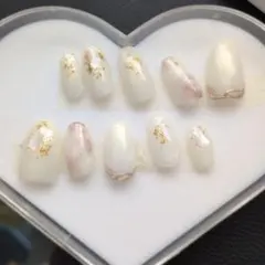 ネイルチップセット ゴールド　ホワイト　ピンク マーブル
