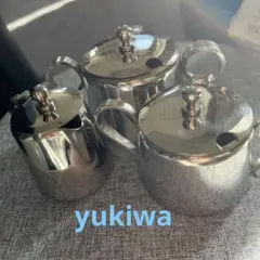 喫茶店　カフェ昭和レトロステンレスシュガーポットミルクポット　YUKIWA 新品