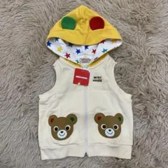 新品 ミキハウス プチ プッチー君 ベスト 耳付きフード 取り外し可能 