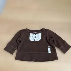 80cm ビケット ブラウン花柄ボタン付き長袖Tシャツ