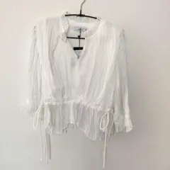 【新品タグ付】 クリンクル加工 ドロスト ブラウス XS 白 可愛い おしゃれ