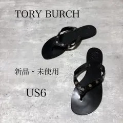 美品✨ トリーバーチ フラット サンダル ダブルT ロゴ レザー ブラック