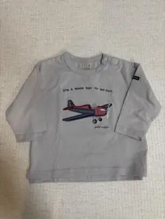 【新品タグ付き】petit main 飛行機刺繍 長袖Tシャツ 80cm