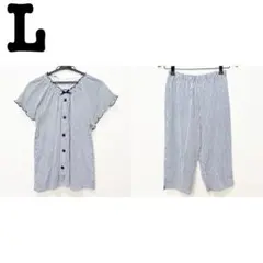美品✨しまむら　半袖　七分丈パンツ　パジャマ　ストライプ　リボン　フリル袖のサムネイル