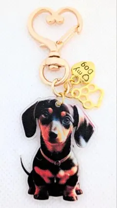 肉球と肉球ハートとミニチュアダックスフンドの犬キーホルダー