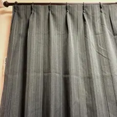 カーテン　紺　ストライプ　遮光あり　裏地日焼けあり　丈138×幅140