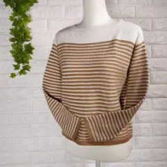 【GU】ジーユー ニット〈M〉セーター ボーダー柄 薄手 切り替え ハイゲージ