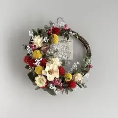 №670 ドライフラワー 三日月リース ハーフリース リース いちご畑