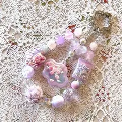 ハンドメイド　ビーズストラップ　春のキャンディー　パープル　ピンク