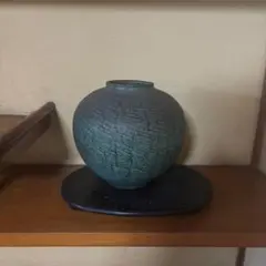 時代 鎹 かすがい 修復 大型 花瓶 グリーン 陶器 花器 花瓶 インテリア 