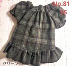 No.81 【SS】ハンドメイド　犬服　グリーン　フリル袖のスモックワンピース