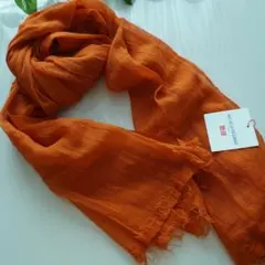 新品 ユニクロ INES 大判ストール 綿麻 コットンリネン オレンジ