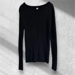 ユニクロ　長袖ニット　リブ編み　クルーネック　ウール100% ブラック　M