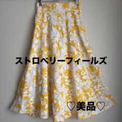 STRAWBERRY-FIELDS 花柄ロングフレアスカート イエロー 春夏