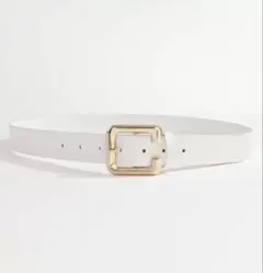 【新品未使用】ホワイトレザー風ベルト ゴールドバックル付き 100cm