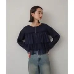 sence of place 『洗濯可』ダブルジップフリルニットカーディガン