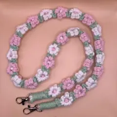 マクラメ花　スマホショルダーストラップ　ピンク　M4