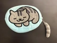猫デザイン ポーチ 水色