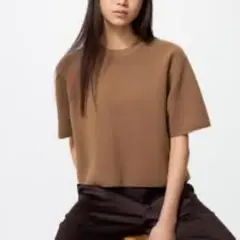 【新品】UNIQLO ウォッシャブルミラノリブセーター/半袖 M ブラウン