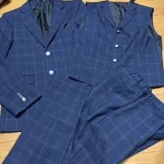 ワンダーファクトリー　ネイビー チェック柄 スーツ 3点セット　160A