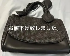 黒 編み込みデザイン パーティーバッグ