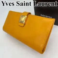 イヴサンローラン 長財布 フラップウォレット ゴールド金具 イエロー レザー