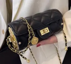 人気のカメリアデザイン 黒いレザーショルダーバッグ
