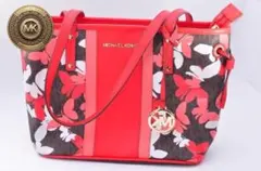 【極美品】マイケルコース トートバッグ バタフライ 蝶柄 総柄 MKチャーム 赤