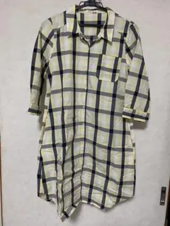 レディース　ロング丈　チェック　シャツ　襟付き　七分袖　上着　ワンピース　新品