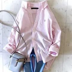 美品　ラルフローレン　オックスフォードシャツ　洗える　ポニー刺繍　ストライプ