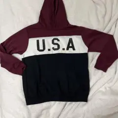 U.S.A. ロゴプリント フード付きパーカートレーナーエンジ